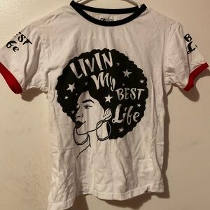 On Fire women’s White Tee with Black Trim size M